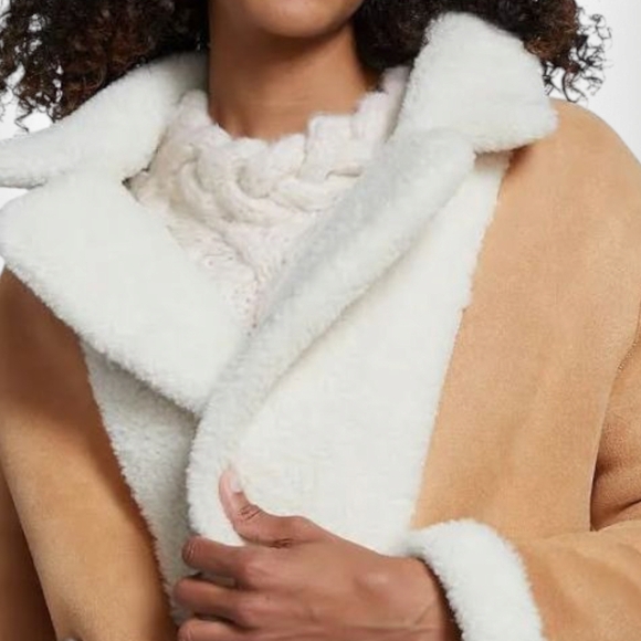 LoveShackFancy Arlington Suede Paneled Faux Shearling Coat - Picture 5 of 10